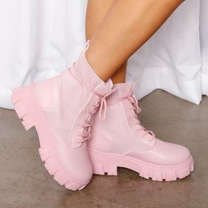 Pink Knit Combat Boots